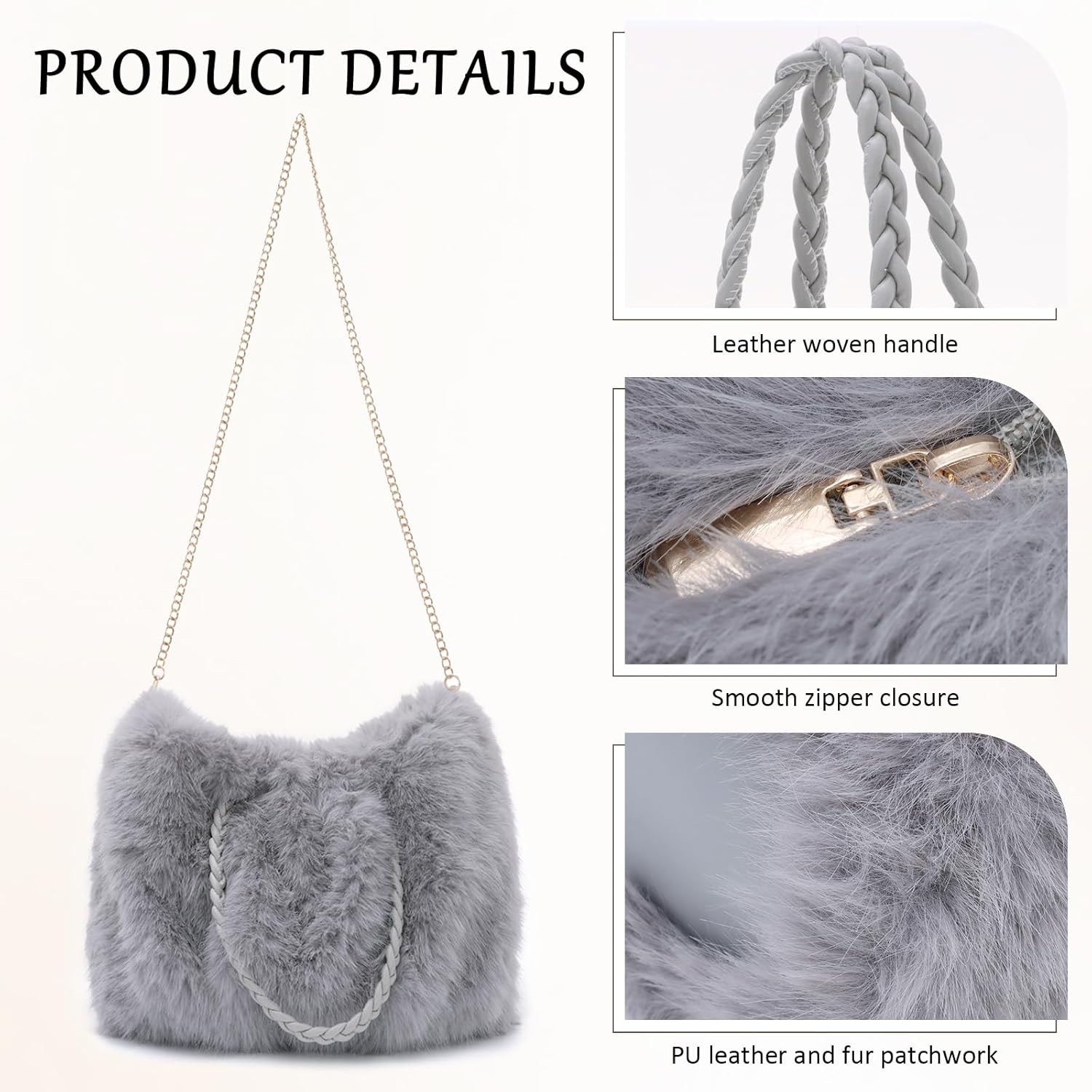 Fecialy Women Furry Handbag Winter Fluffy Tote Bags Fuzzy Crossbody Shoulder Bag Faux Fur Purse
