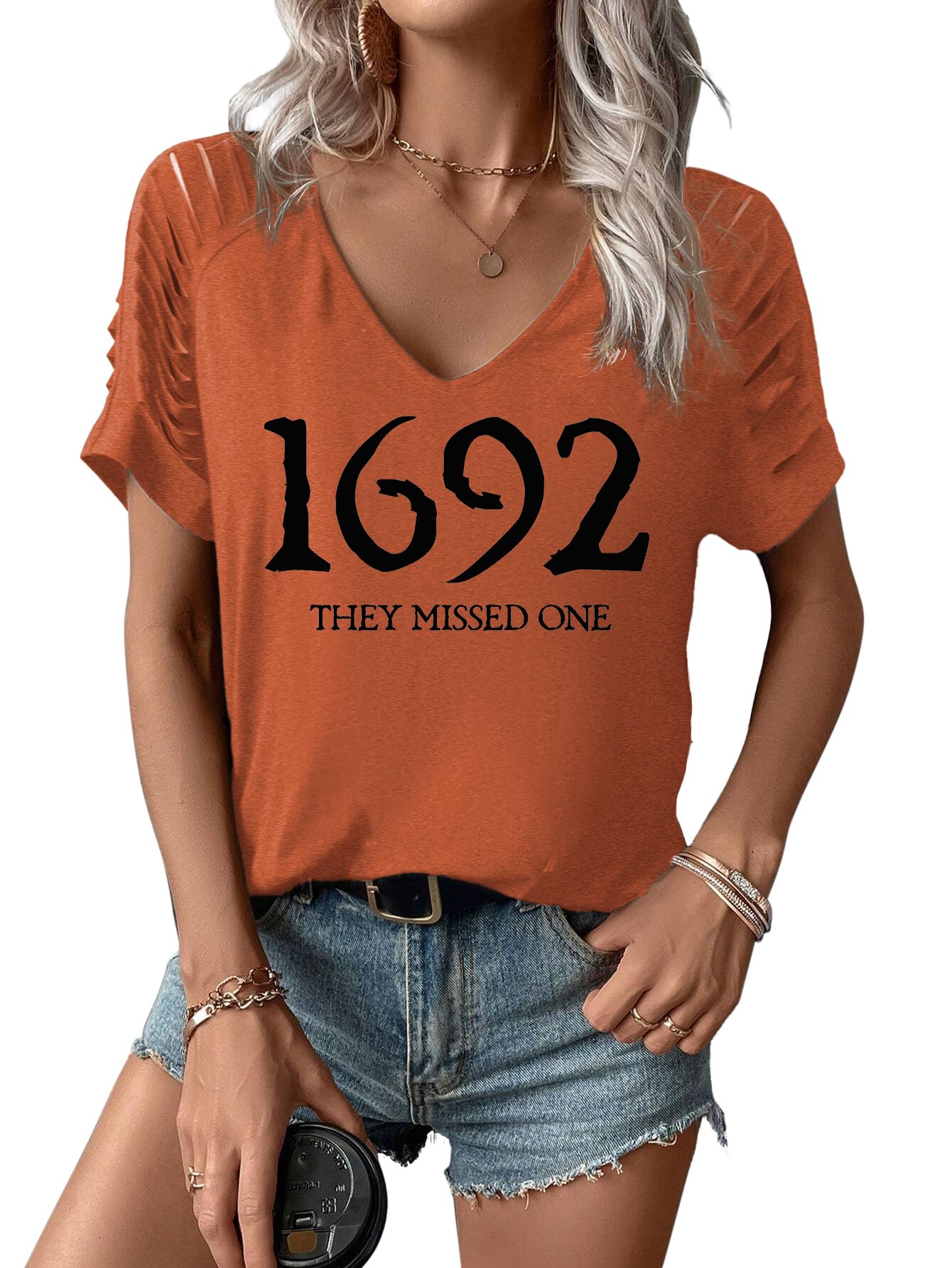 essential cocoonWomen Fall Halloween Graphic V Neck Shirt Cut Out Cold Shoulder Short Sleeve Shirt Funny Family Party Rock Tee Top