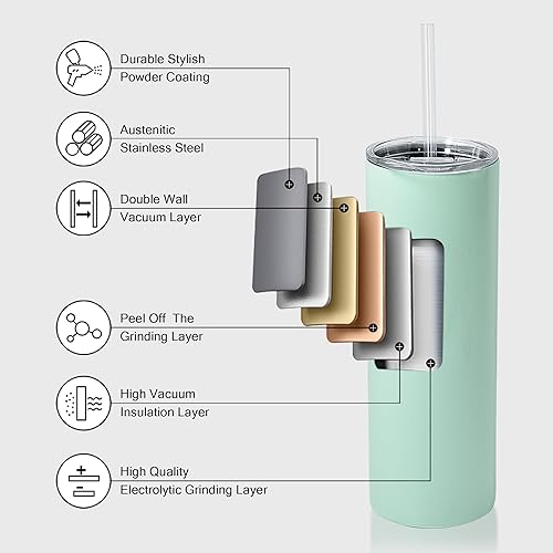 Miniatura 3 de sweet grain Paquete de 25 vasos de sublimación de 20 onzas, vaso de café de acero inoxidable 304 con tapa y pajilla, color macarrón