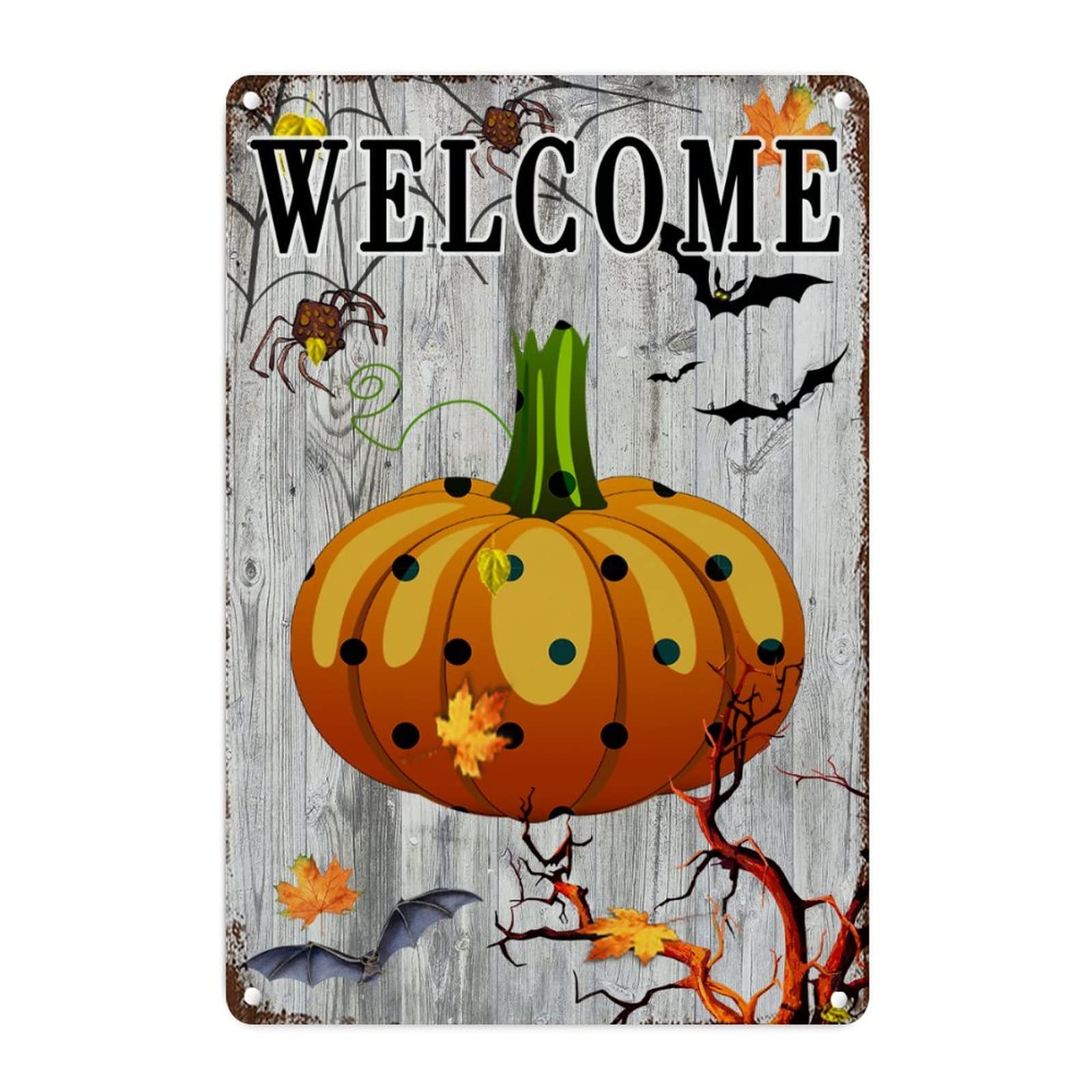 Décoration murale vintage en métal Léopard coloré et Citrouille d'Halloween 45x30 cm