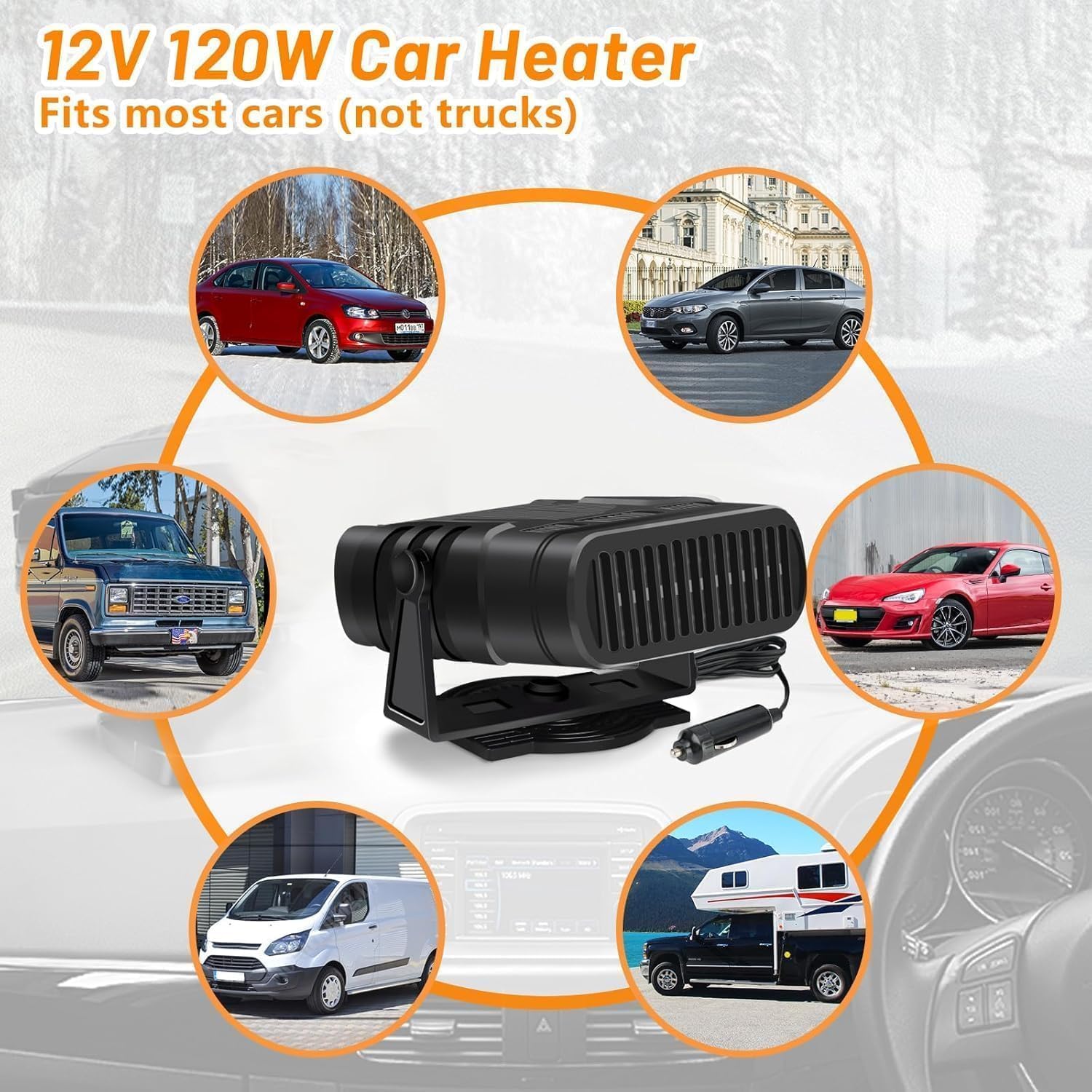 Ertisa Riscaldamento Auto 12v 120W Sbrinatore Auto 2 in 1 Riscaldatore per Auto Demister Sbrinatore Ventilatore Veicolo Riscaldamento Automatico Demiste Rotazione di 360° per Lo Invernale sbrinamento
