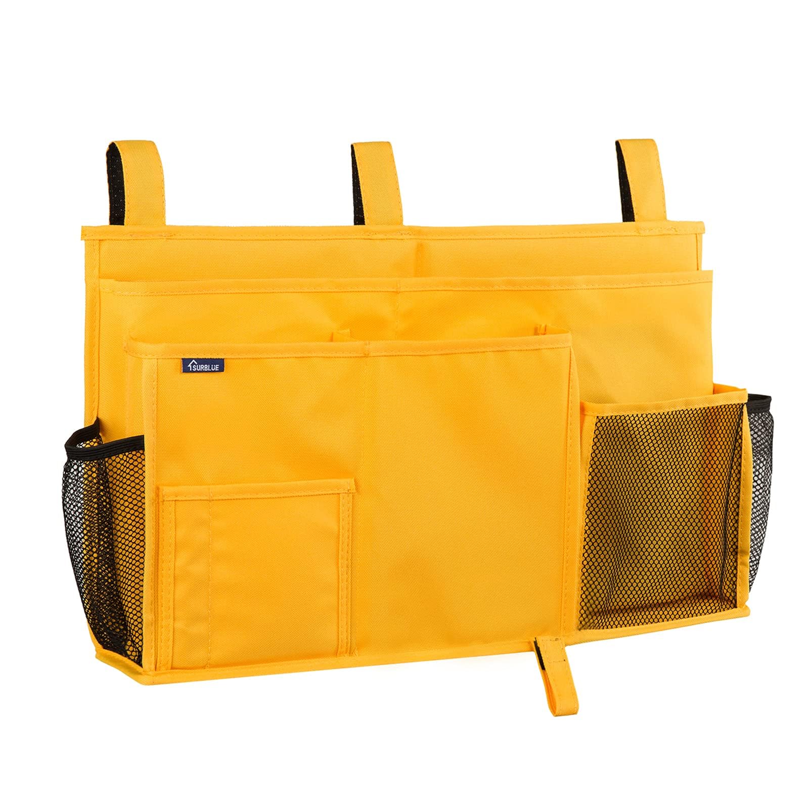 Surblue Caddy wiszący organizer, torba do przechowywania przy łóżku, na łóżka piętrowe i szpitalne, pokoje w akademiku, szyny na łóżka (8 kieszeni), żółty