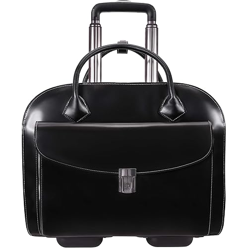 McKlein Granville, Top Grain Cowhide Leather, 15" Leather Vertical Wheeled Ladies' Laptop/Computer & Tablet Business Briefcase Bag/Women's Rolling Overnight Travel Bag, Removable Trolley case