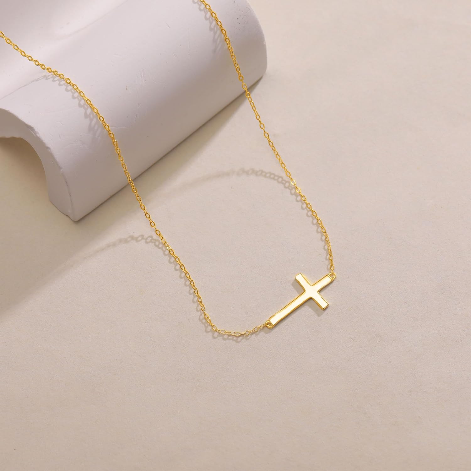 XAYAH 925 Sterling Silver Cross Necklace for Women Dainty 14K Gold Plated Cute Sidways Faith Cross Pendant Choker Necklaces to Daughter Mom Simple Charm Chain Baptism Religious Easter Jewelry Gifts - Image 6