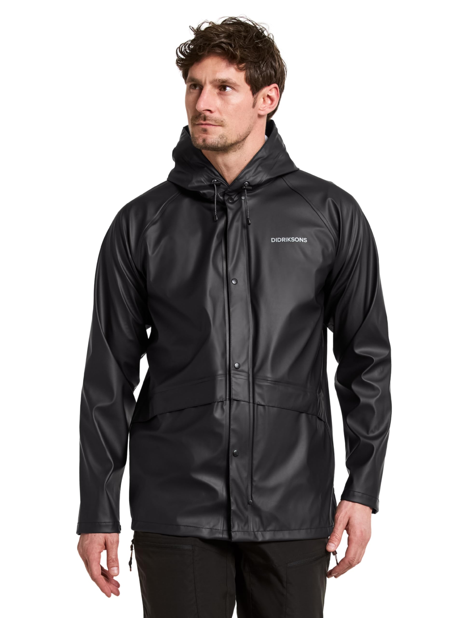 Didriksons Avon Men's Waterproof Rain Jacket Galon Rubberised Coat Windproof - Black