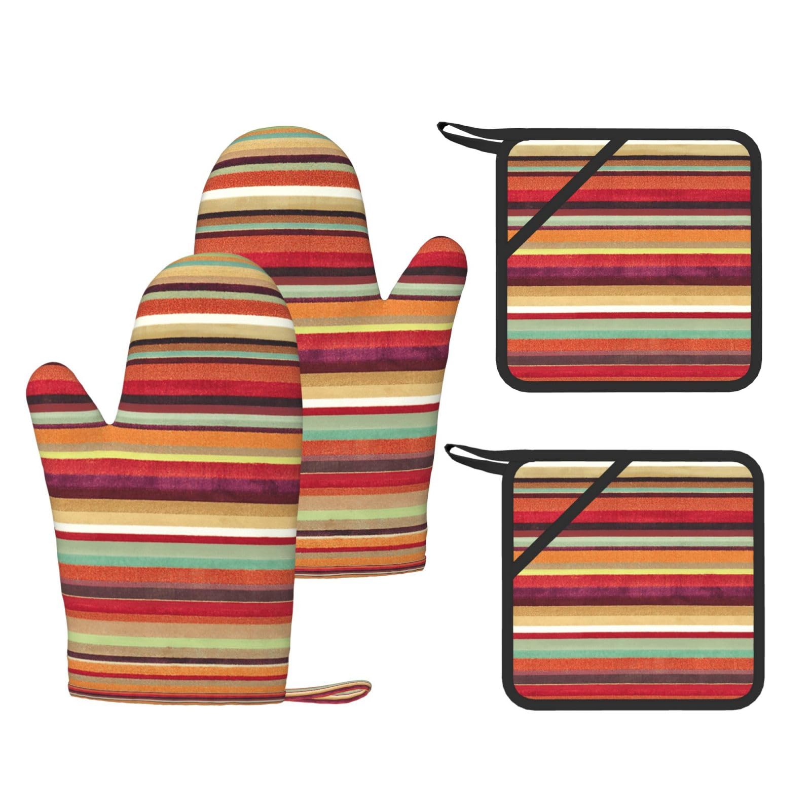 Rainbow. Stylish Printed Kitchen Set Including Heat Resistant Gloves and Non-Slip Hot Pads for Cooking BBQ