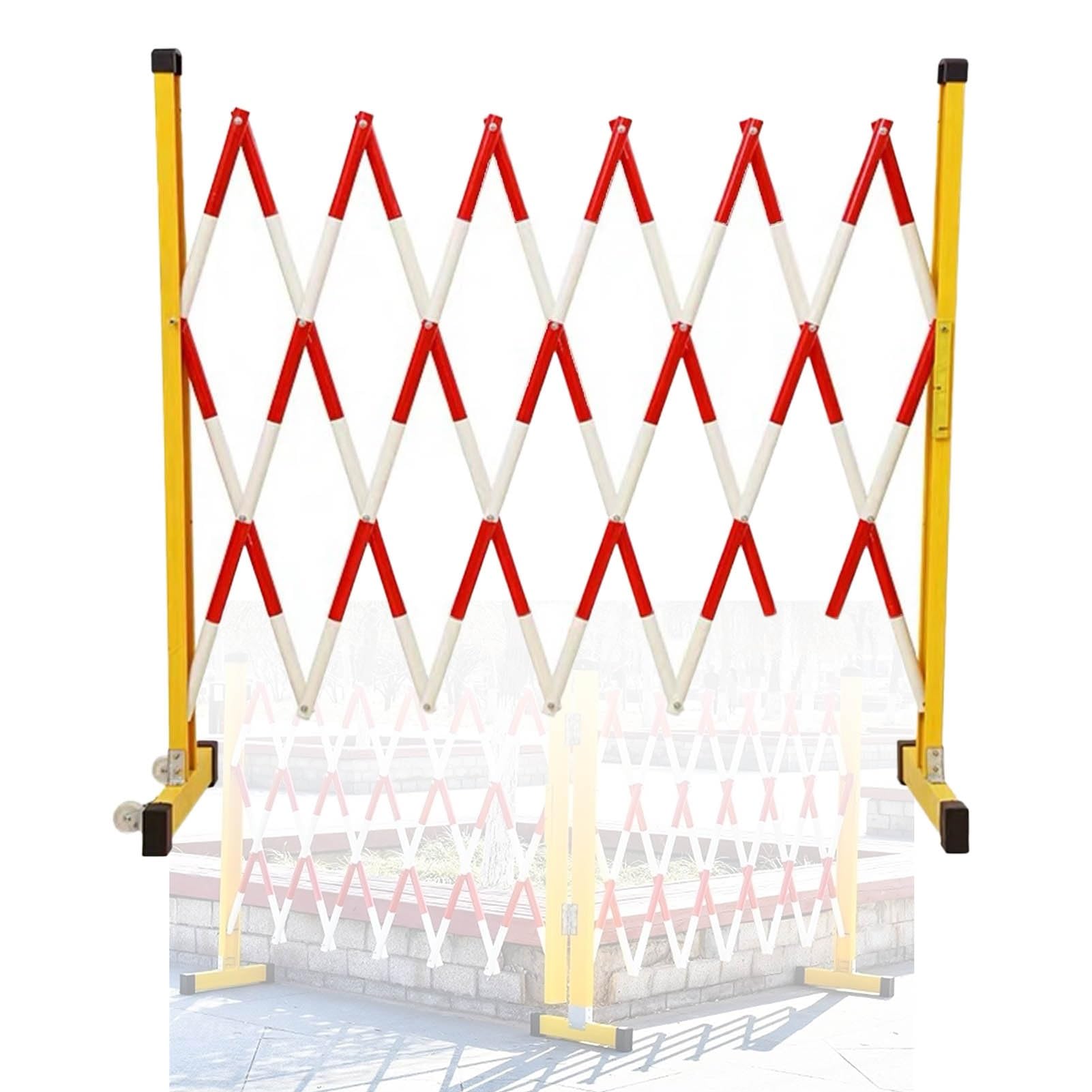 WQPMNYG Security Barrier,Retractable Mobile Safety Fence, Foldable Isolation Railing, Portable Guardrail for Traffic Control & Construction, Space-Saving Design (White-Red, 11.4ft/350cm)