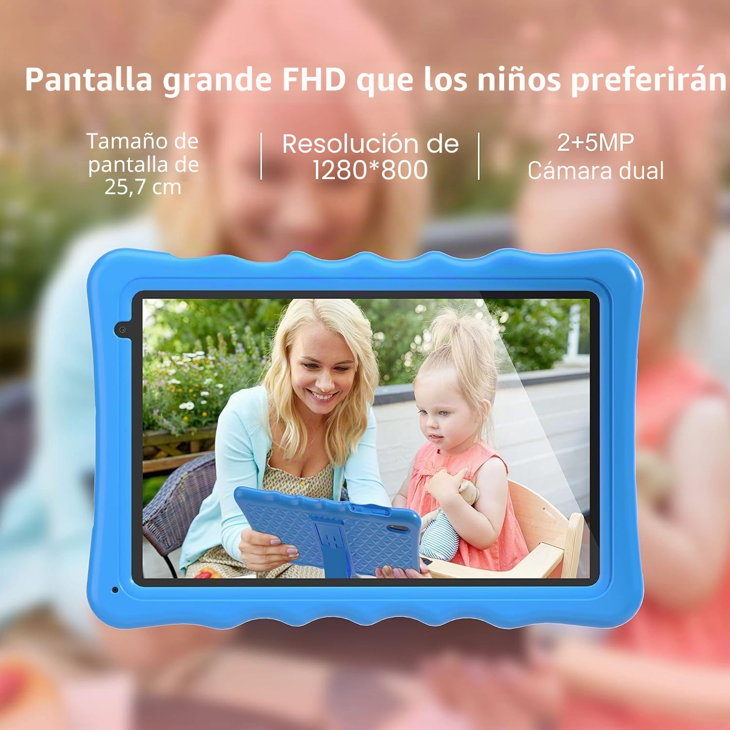 Tableta para niños, tabletas para niños pequeños con Funda Protectora a Prueba de Golpes, cámara Dual, Bluetooth, WiFi, Tableta Android 13 de 10,1 Pulgadas