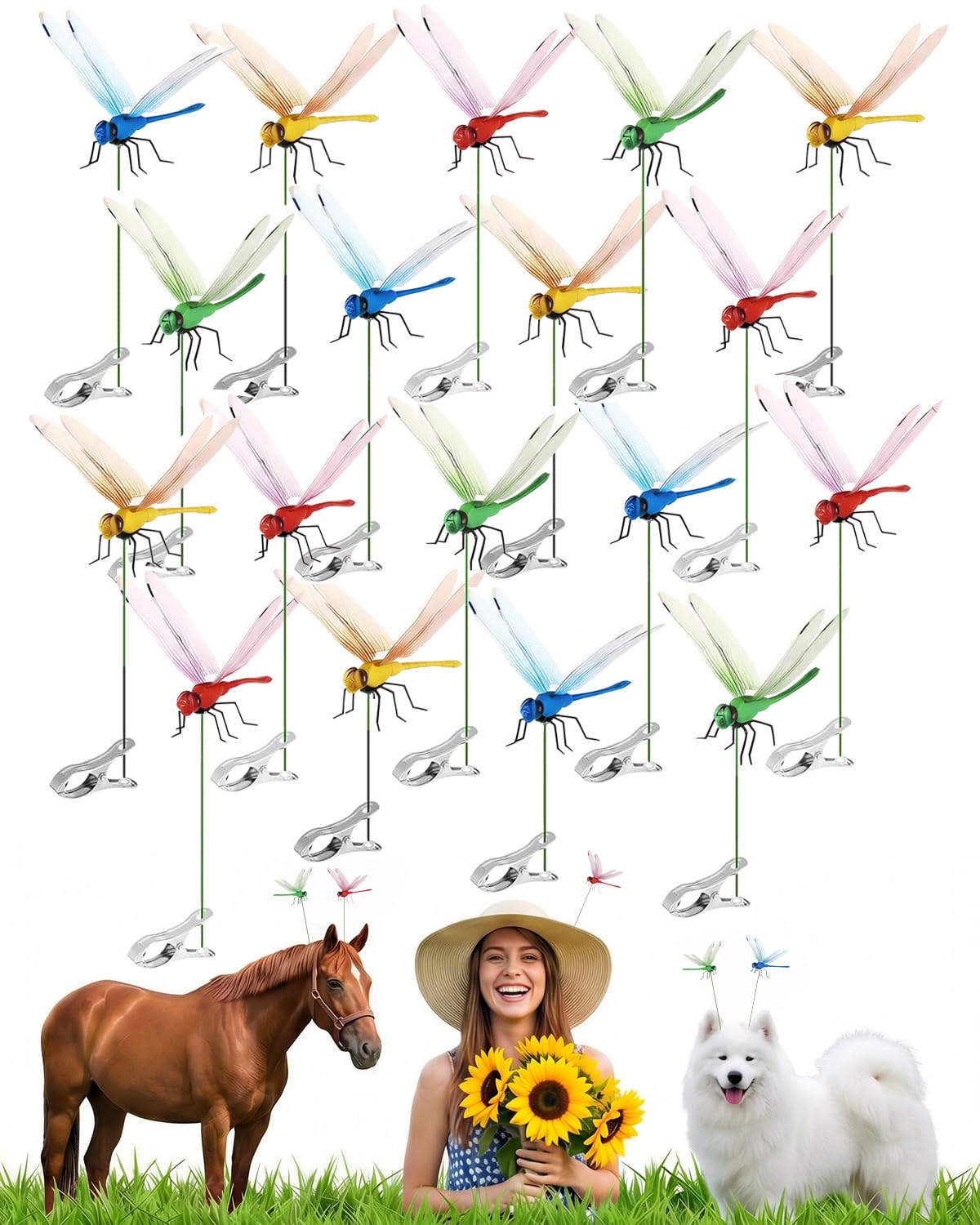 Shinfirst 16 Pack Dragonfly Garden Decor, Colorful Metal Dragonfly Wall Art, Hanging Dragonfly Ornaments for Outdoor Indoor Patio Fence Yard Lawn Home Decoration