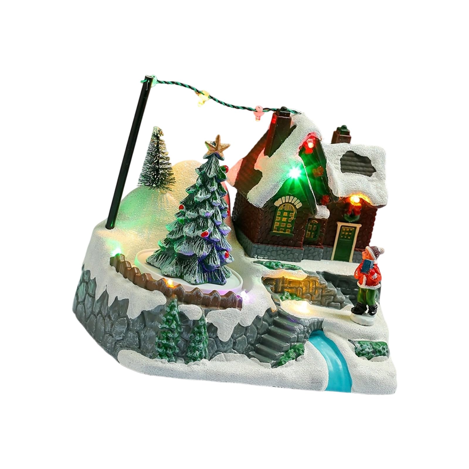 PANGBOER Figurine animate Musicali del Villaggio Natale con Babbo Natale/Albero Rotante Decorazioni Natalizie Musicali Ornamenti da Tavolo Regali Figurine delle Case del Villaggio