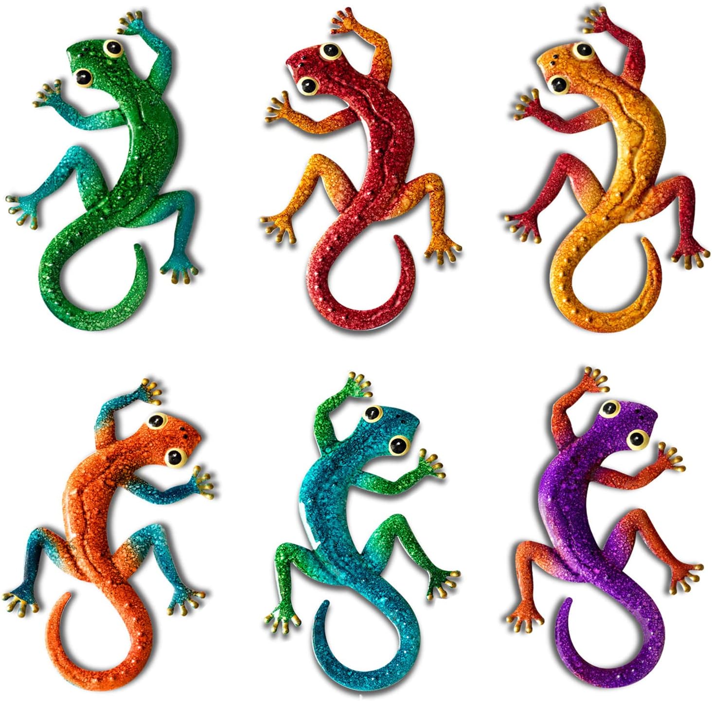 MODUDY 6PCS Metal Gecko Wall Decor,Lizard Garden Art;Metal
