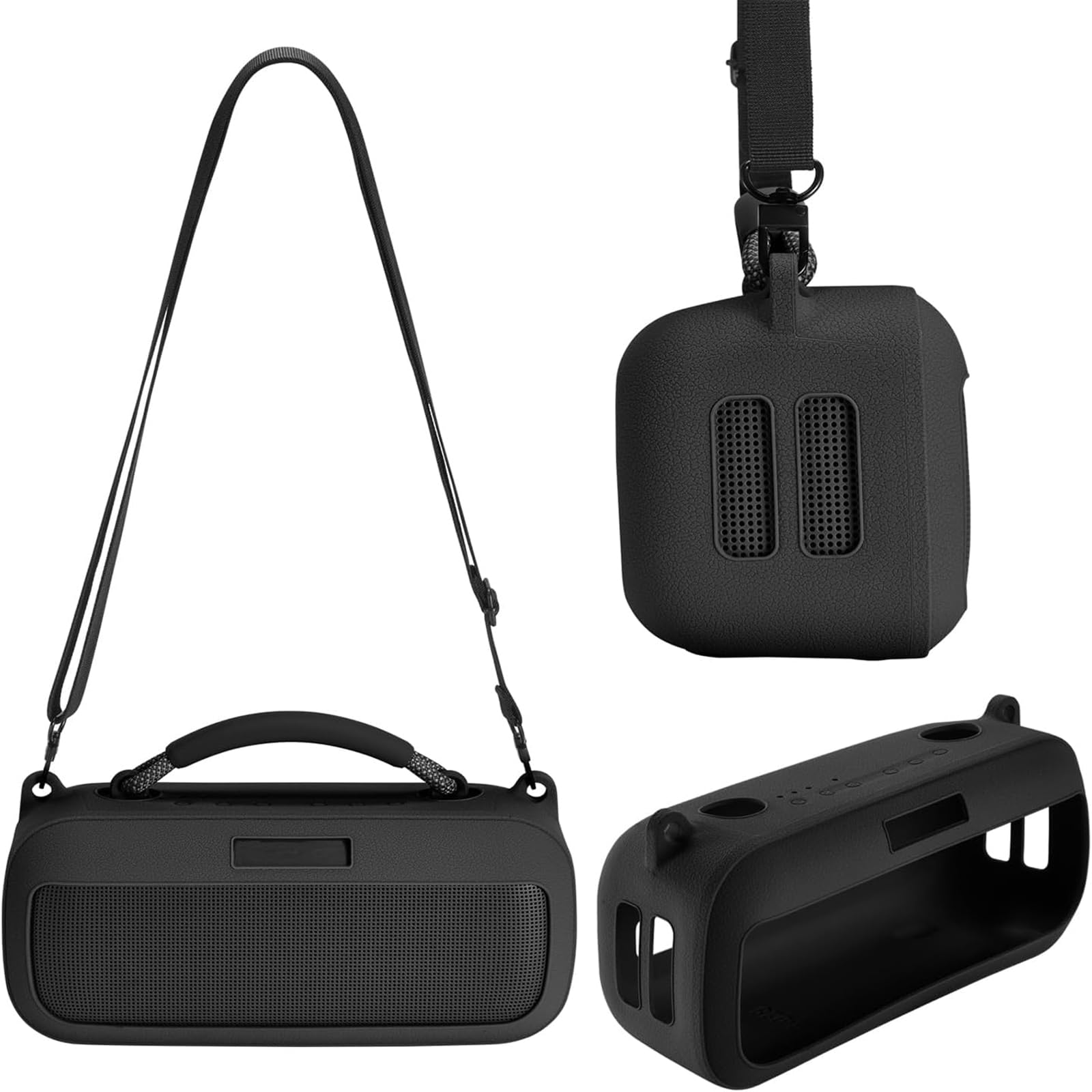 Funda de Silicona para Bose SoundLink MAX Altavoz portátil,Soundlink MAX Estuche de Viaje Portátil Protector Bolsa de Transporte con Correa Hombro(Negro)