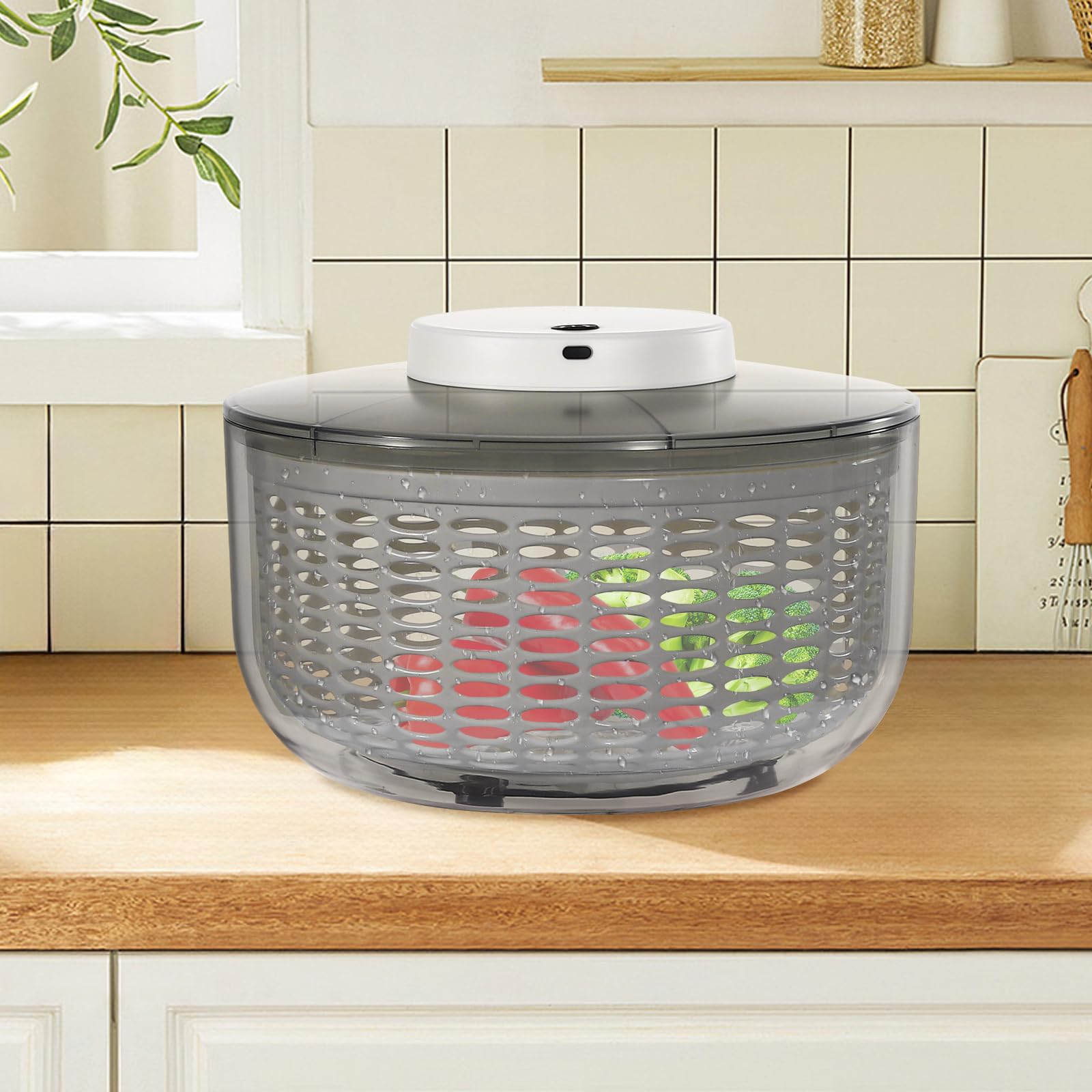 PSUFURV Vegetables Washer Dryer 6L Large Capacity Fruit Vegetable Strainer Spinner with Battery Indicator Electric Fruit Washer spinner dryer for Kitchens, Cafeterias, Restaurants, Bistros