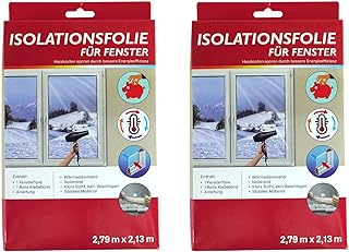 2x Isolationsfolie für Fenster Transparent je 2,79 x 2,13 m inkl. Klebeband Isolierfolie Wärmeschutz Fensterfolie Isofolie