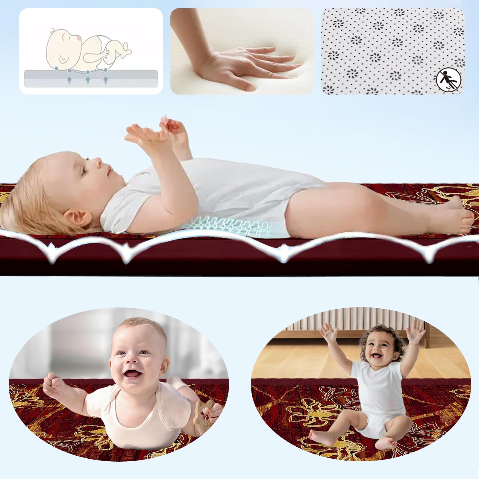 Tappeto Gioco per Bambini e Neonati Tappetino per Gattonare per la cameretta del Bambino Extra Spesso 2 CM per Creare Un'area di Gioco Sicura per i più Piccoli 50 x 180cm