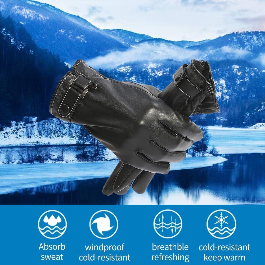 VICSPORT Men's Touchscreen Texting Leather Gloves Winter Warm Black Soft Gloves Cashmere Lining - Image 4