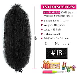 Hbegant Springy Afro Twist Hair 18 Inch 3 Packs, Pre Fluffed Spring Twist Pre Separated Wrapping Hair for Soft Locs Hair Extensions (18 Inch (Pack of 3), 1B)