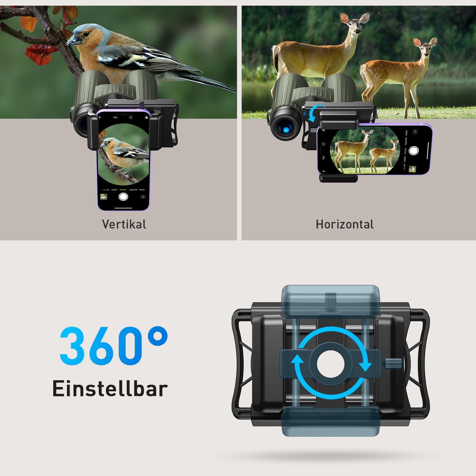 APEXEL Mise à Niveau Adaptateur de téléphone Portable avec déclencheur à Distance,Rotation à 360 °Compatible avec Jumelles monoculaires et microscopes,Adaptateur télescopique pour Smartphones