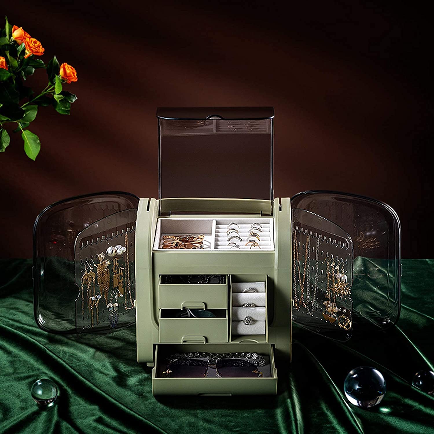 Caja De Joyería Caja Organizadora De Joyería Para Mujer, Soporte De Joyería De Exhibición De Alta Capacidad De 4 Capas Para Pendiente, Anillo, Collar, Anillo, Joyería Organizador De Joyas(Grün)