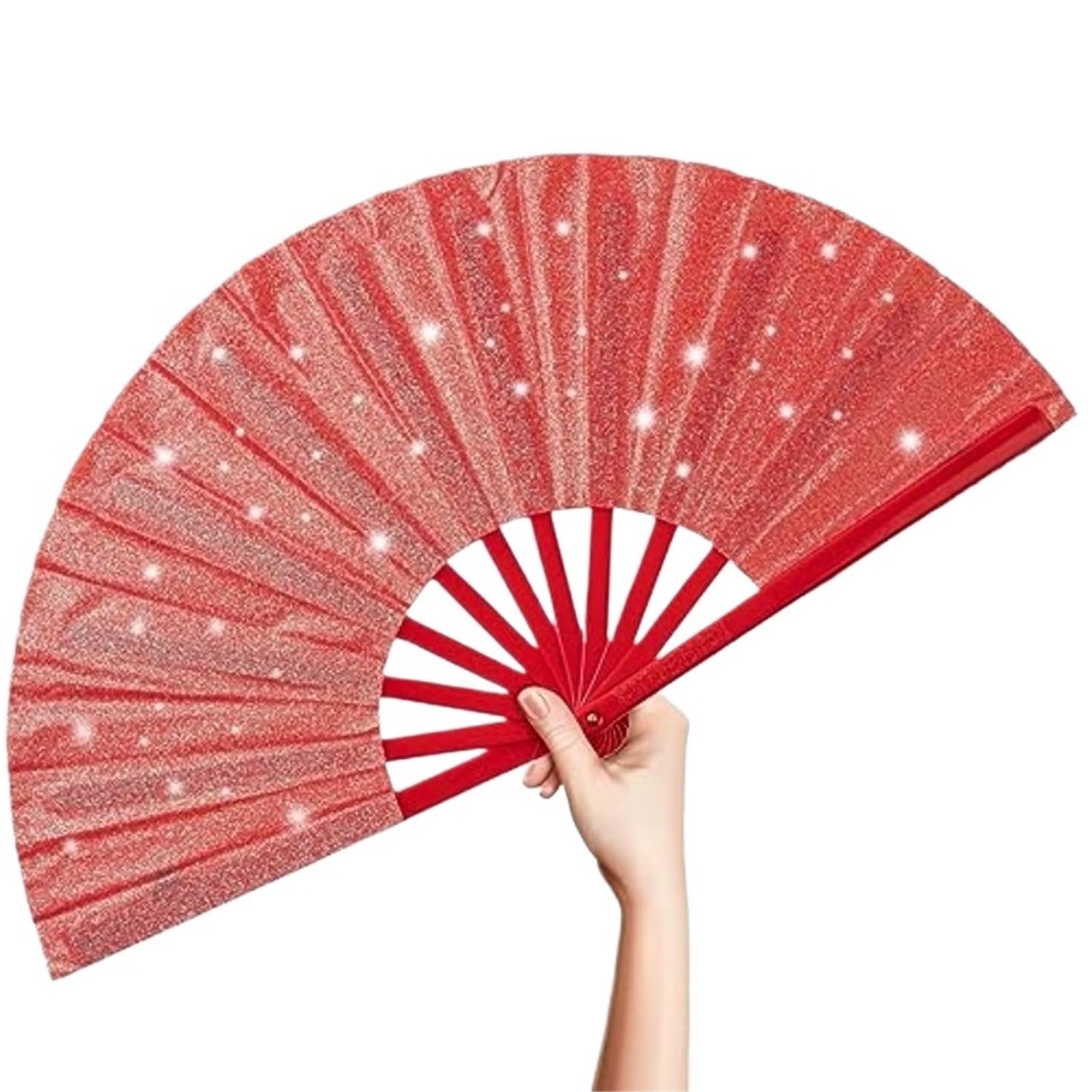 WLIHDB 3Pcs Glitter Large Rave Folding Hand Fan - 13'' Foldable Clack For Festivals for Summer(Color2)