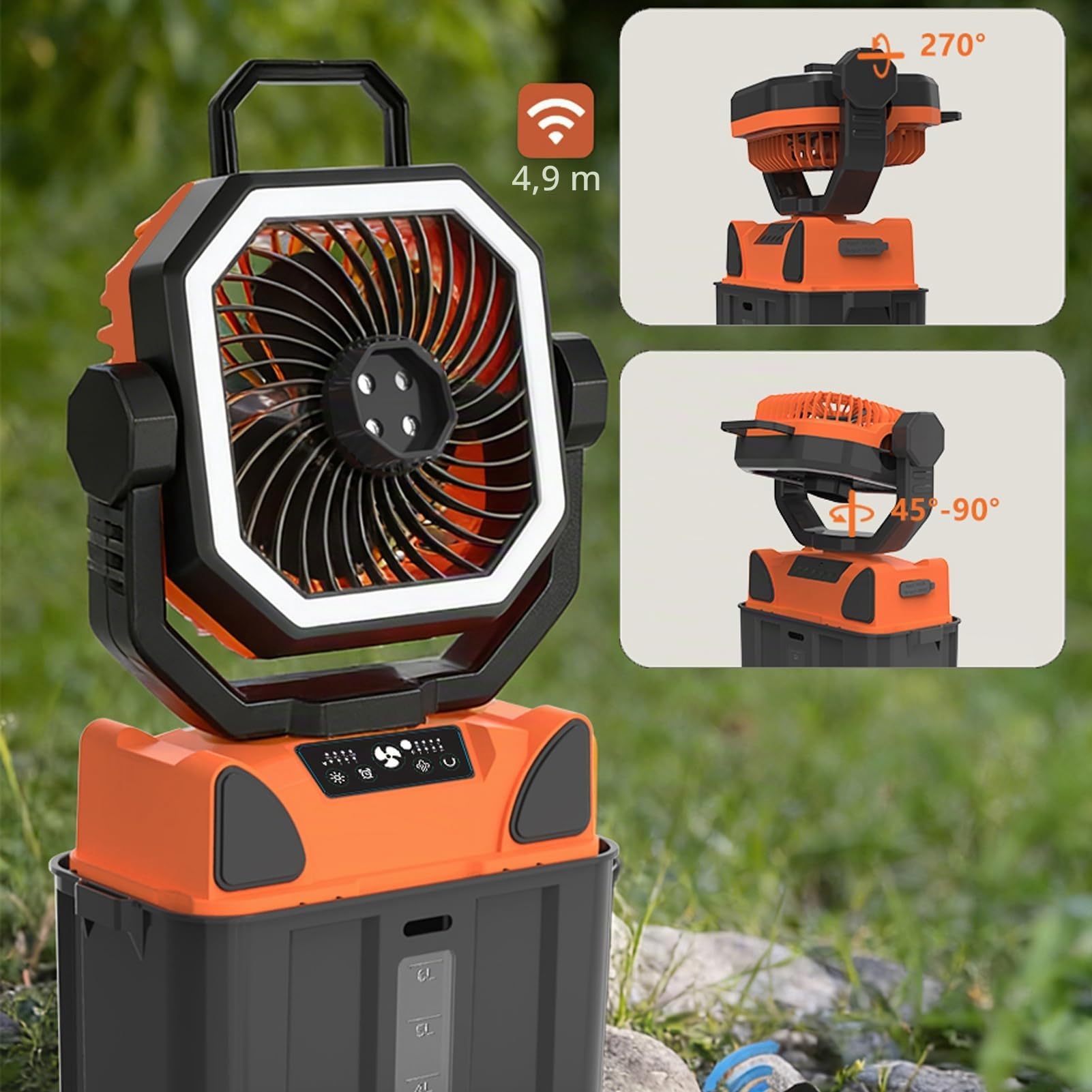 Ventilateur Brumisateur Portable 6 L pour Terrasses Extérieures, Ventilateur de Camping Rechargeable 20 000 MAh, Télécommande et Lumière LED pour les Activités de Tente en