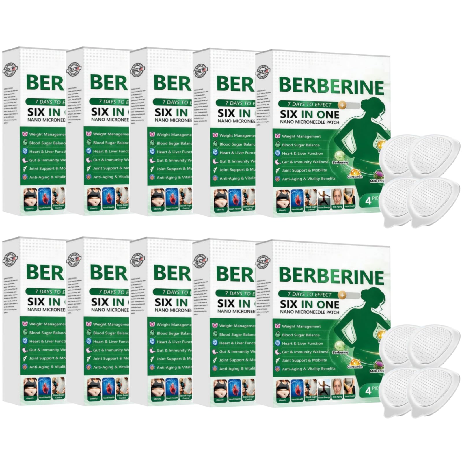 Berberine Nano-Microneedle Slimming Patches, ingredienti naturali, facili da usare, invisibili sotto abbigliamento, adatti per uomini e donne.