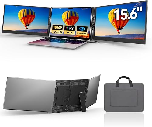 Laptop Screen Extender 15.6”, IPS Plug&Play Portable Monitor for Laptop, FHD 1080P Triple Monitor Extender, Ultra-Slim Travel Extended Screen for Business Work Study