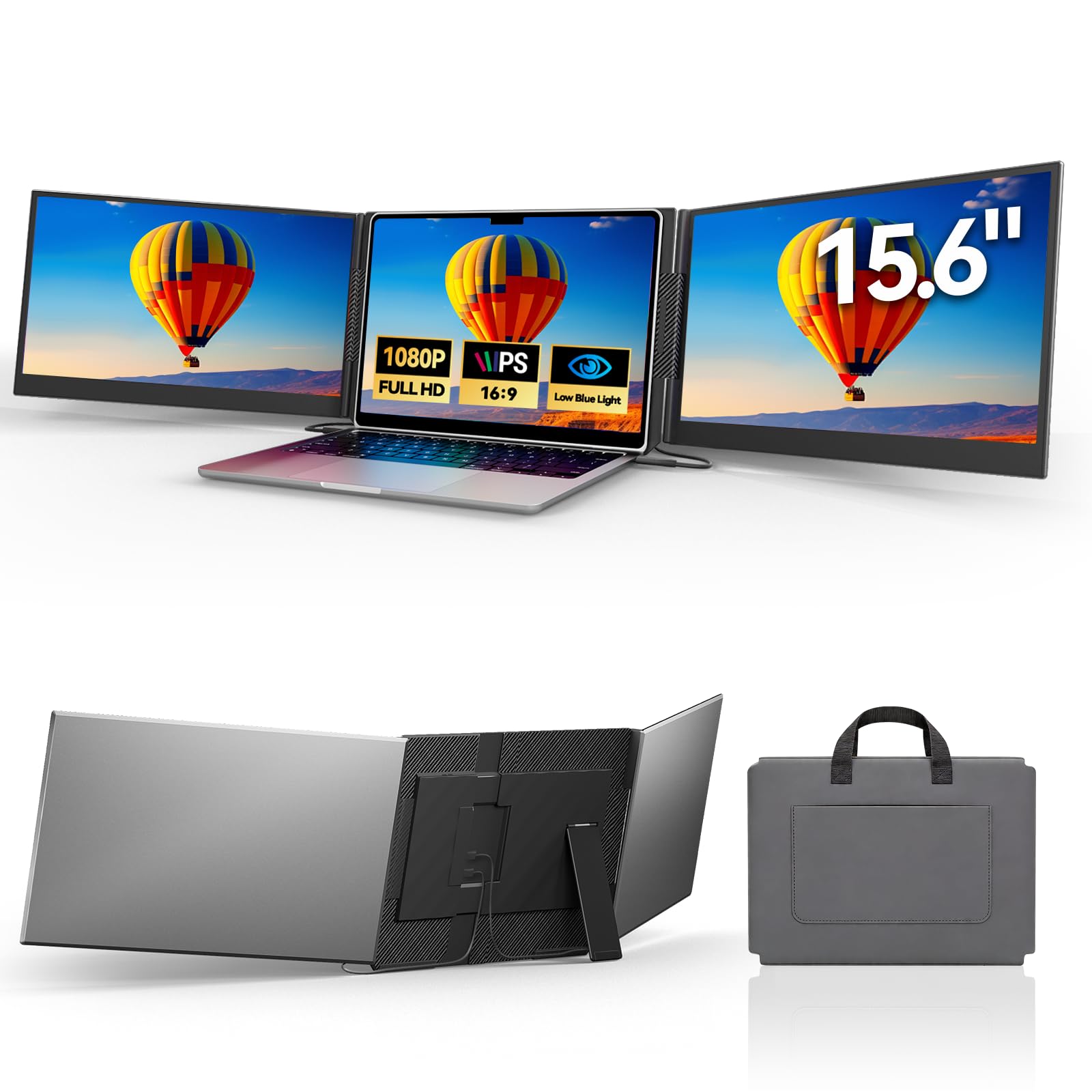DZVW Laptop Screen Extender 15.6", IPS Plug&Play Portable Monitor for Laptop, FHD 1080P Triple Monitor Extender, Ultra-Slim T