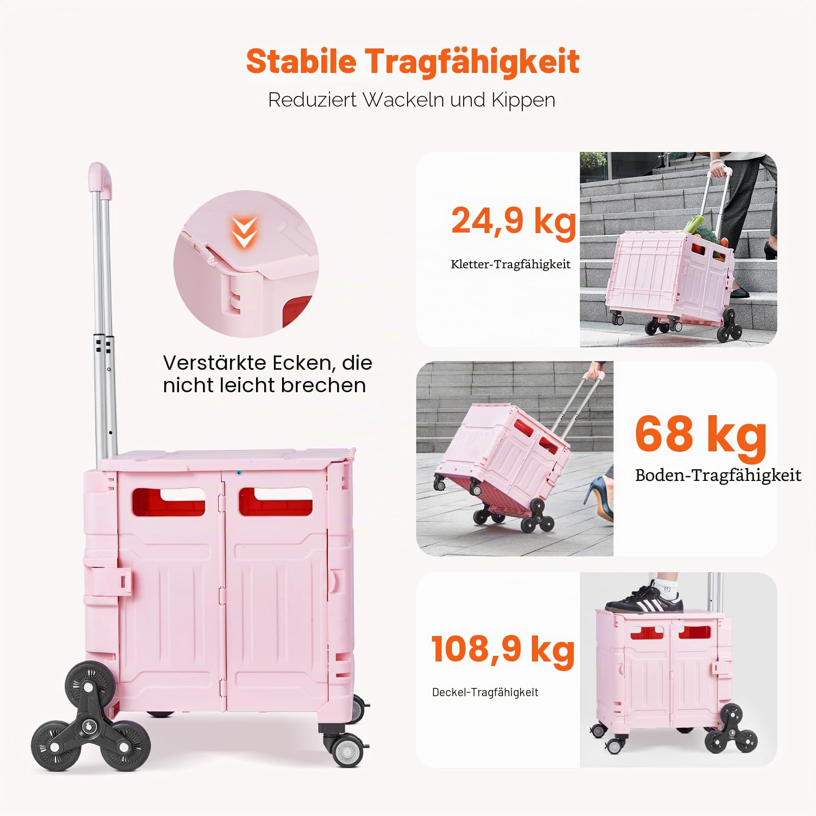 VEVOR Einkaufstrolley, Klappbar, Faltbarer Aluminium-Einkaufswagen zum Treppensteigen mit 2 Rädern, tragbarer Treppenliftstuhl, Rettungswagen, Shopping Trolley für ältere Menschen, Behinderte