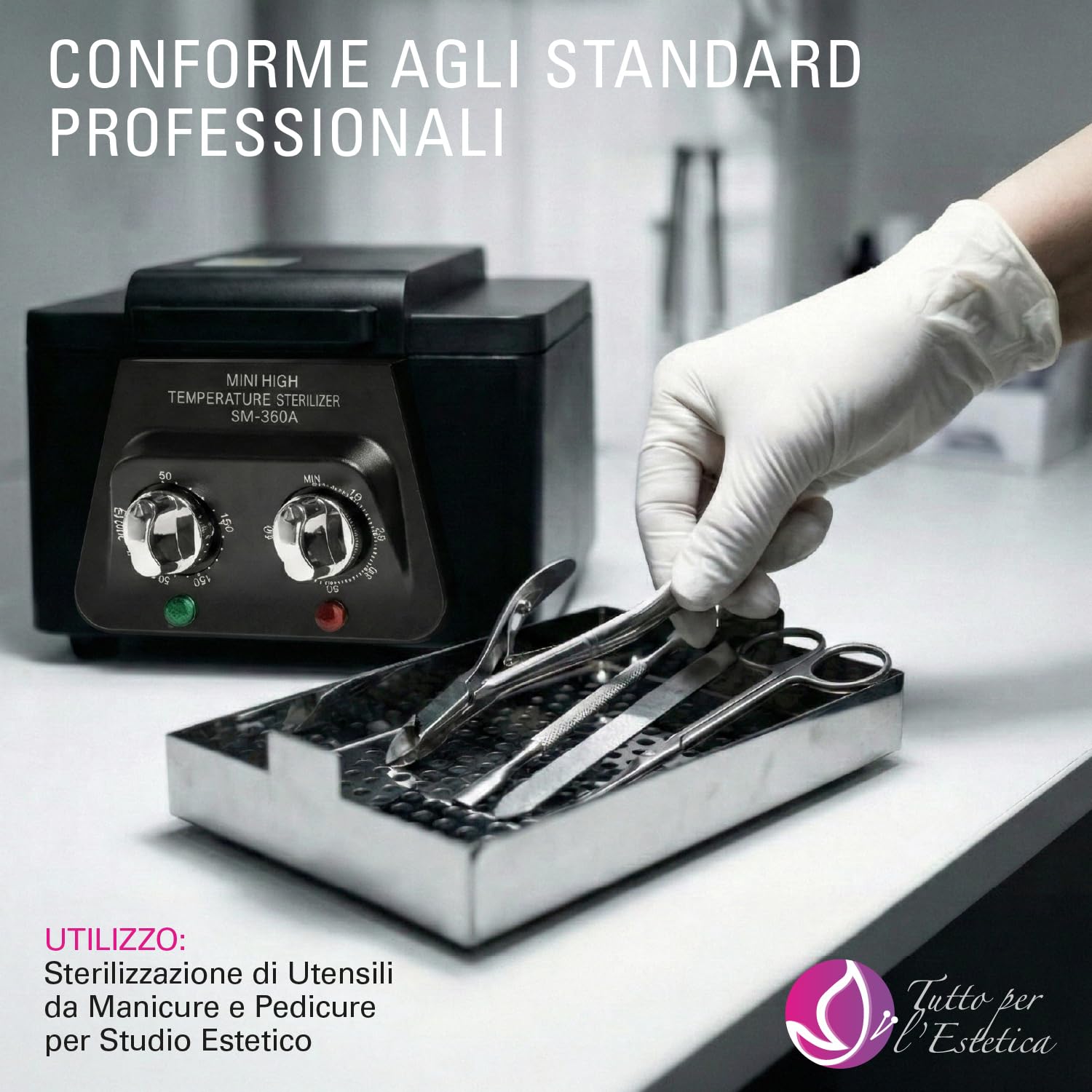 Sterilizzatore a Secco 220°C Professionale per Manicure e Pedicure - Forno Sterilizzatore con 2 Manopole Analogiche, Timer 0-60 min, Camera Inox 210x150x55 mm, 300W, Facile da Usare