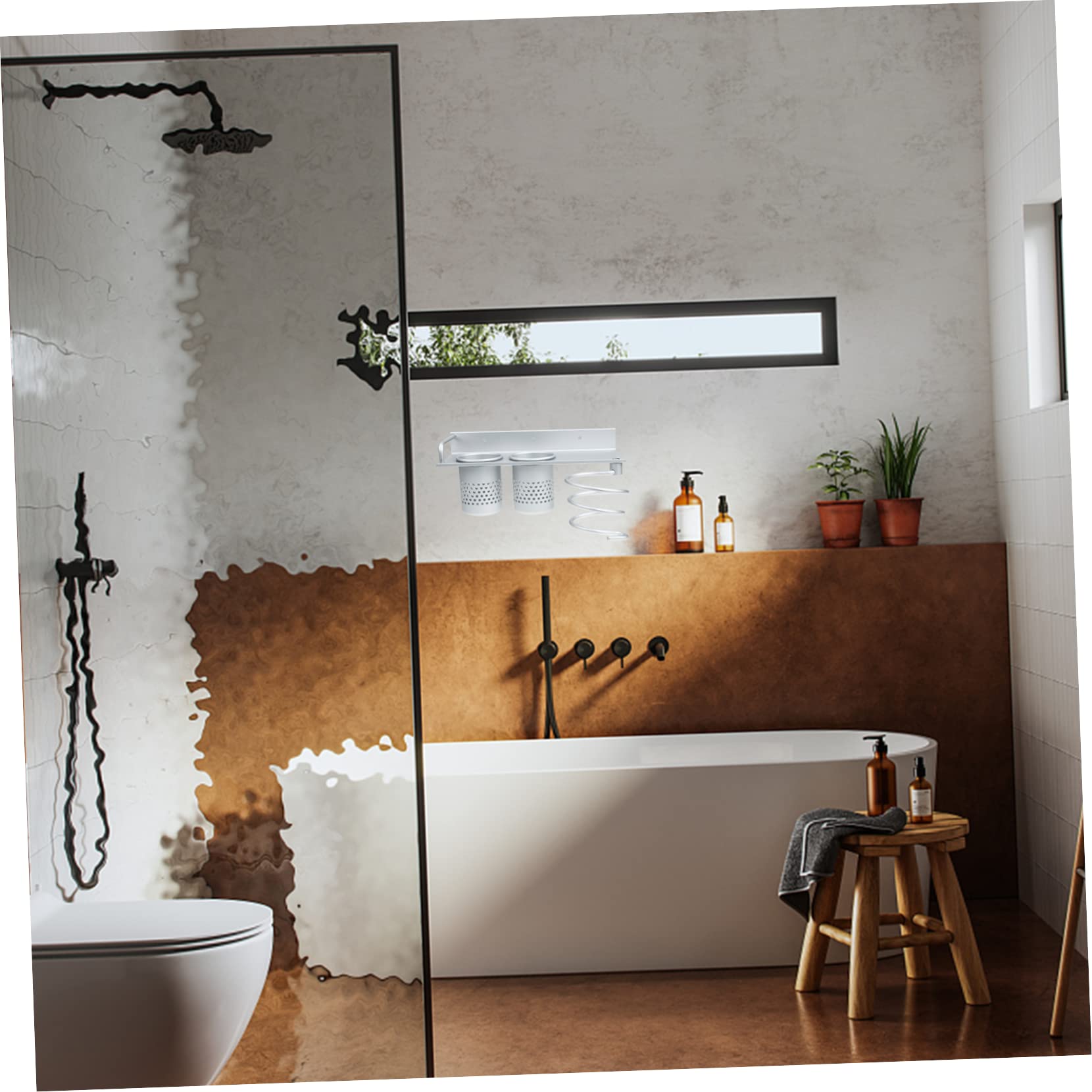 Homoyoyo Selbstklebender Haartrocknerhalter Platzsparend und Modern aus Aluminium Wandmontage Frei von Bohren Praktischer Organizer für Badezimmer für Föhn und Lockenstab