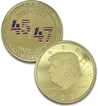 Donald Trump Collectible 45 47 Gold Challenge Coin 24kt Gold Plating with Colorized 45 47 with USA Colors - Large Size 45mm x 3mm with Protective case