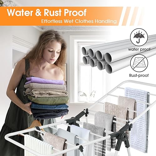 Miniatura 4 de Estante de secado de ropa, estante de secado de ropa plegable de metal, con alas de niveles de altura ajustables, ahorro de espacio, uso