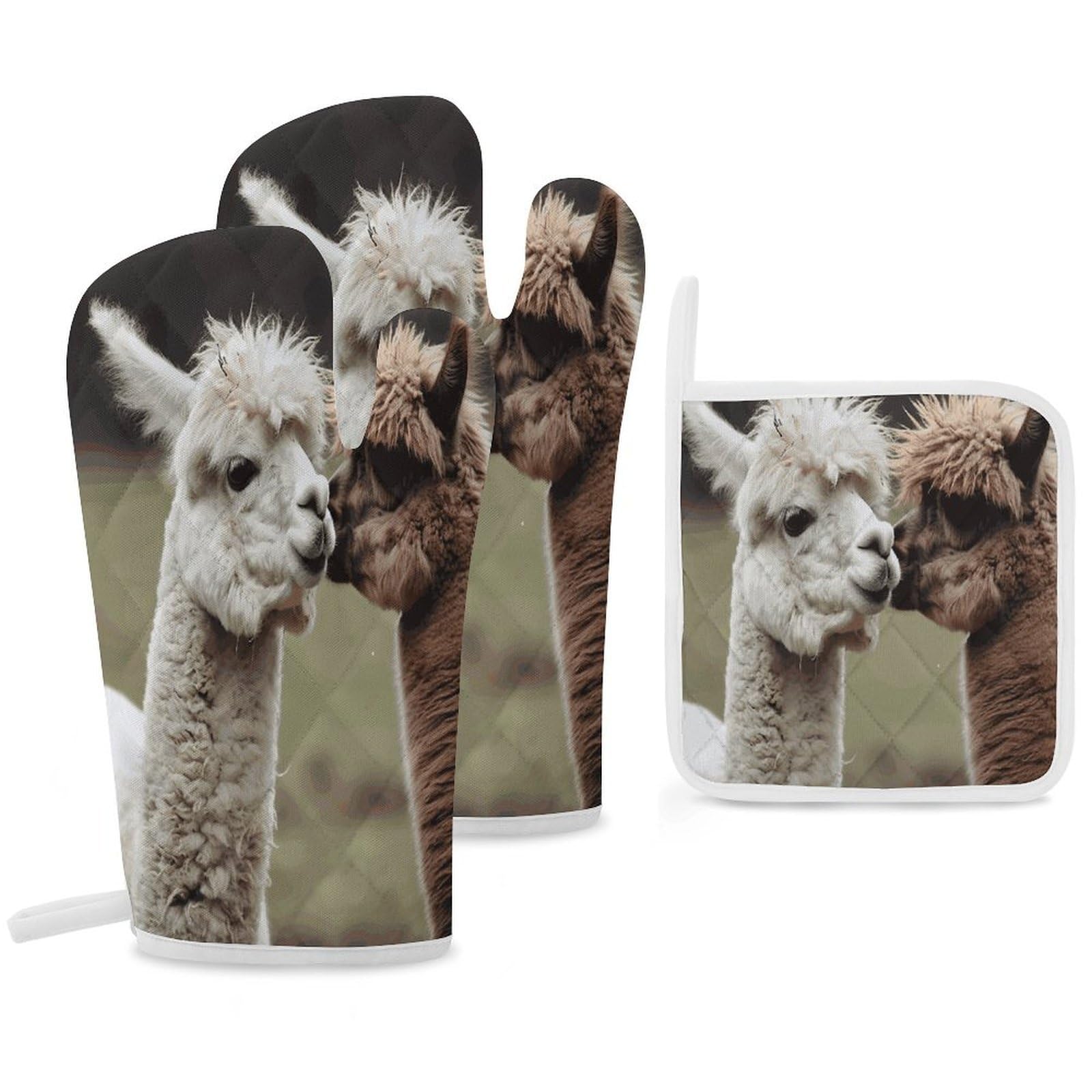 Fekiloot Style Funny Alpaca Oven Mitts Funny Heat Resistant,Oven Glove With Hanging Loop,Resistant Hot Pads For Kitchen Baking Grilling Cooking