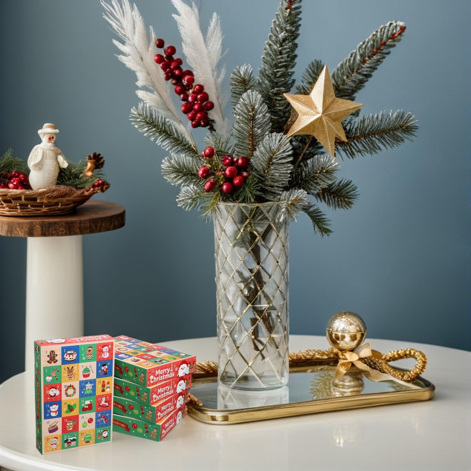 OUNONA Adventskalender Boxen 5 Stück mit 24 Fächern Selbstgemacht Weihnachtskalender Papier Geschenkboxen für Süßigkeiten und Partydeko