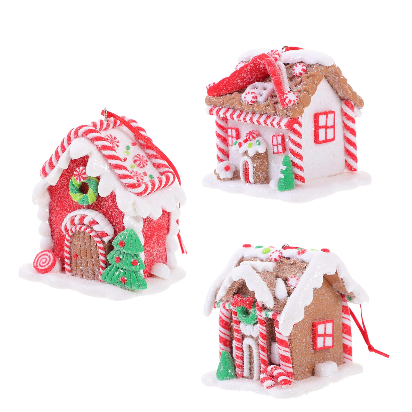 Adornos Navideños 3 Piezas Mini Casa de Silicona para Colgar en Árbol Decoración de Escritorio y Escaparate Modelo Casa Dulce Festiva