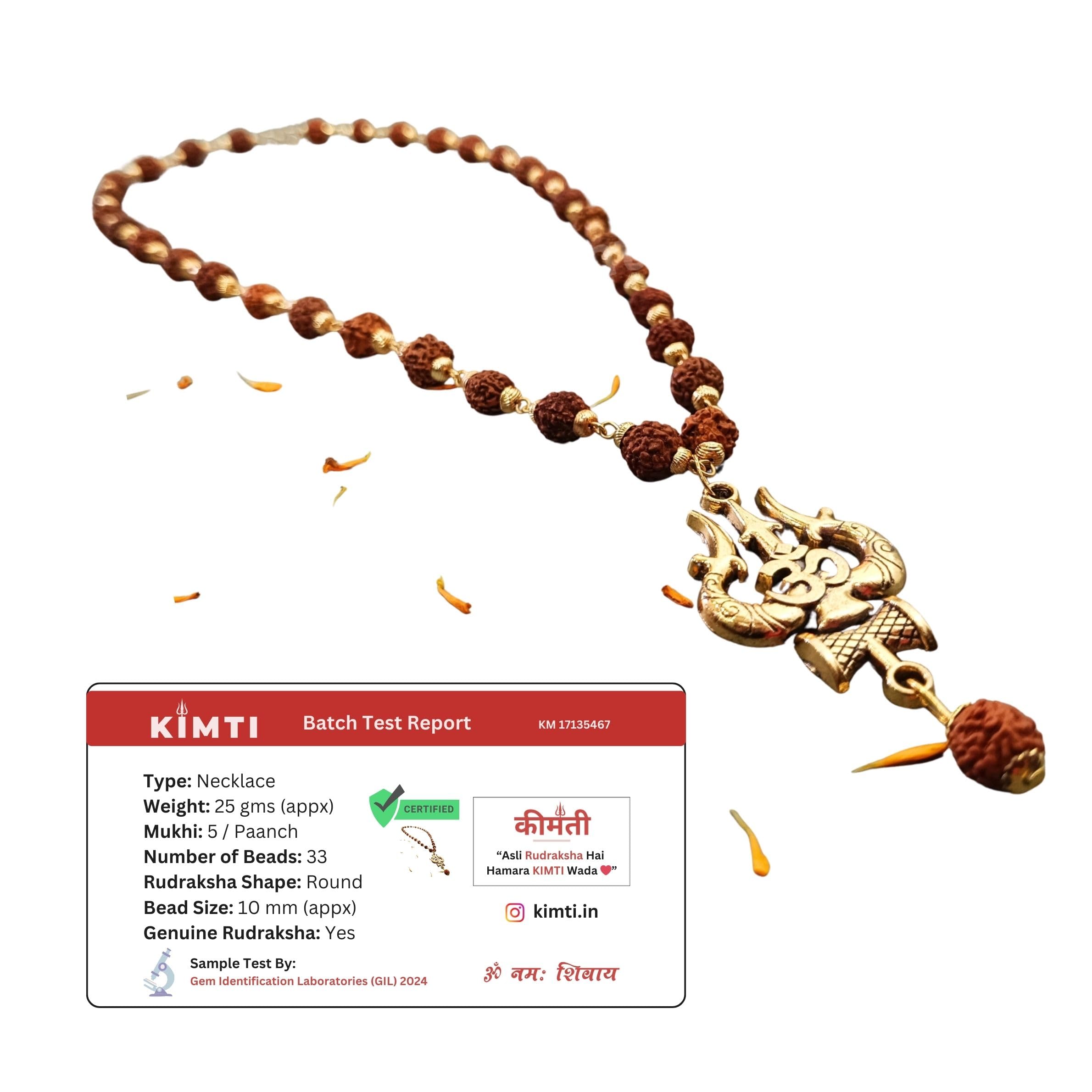 KIMTI Certified Original Panchmukhi Rudraksha Om Trishul Mahakal Gold Plated Pendant Locket Mala Stylish 5 Mukhi Shiv Rudrakash Moti Divine Shiva Mahadev Long Rudraksh Golden Chain Men Women Necklace (B0D2RQT6YW) Amazon Price History, Amazon Price Tracker