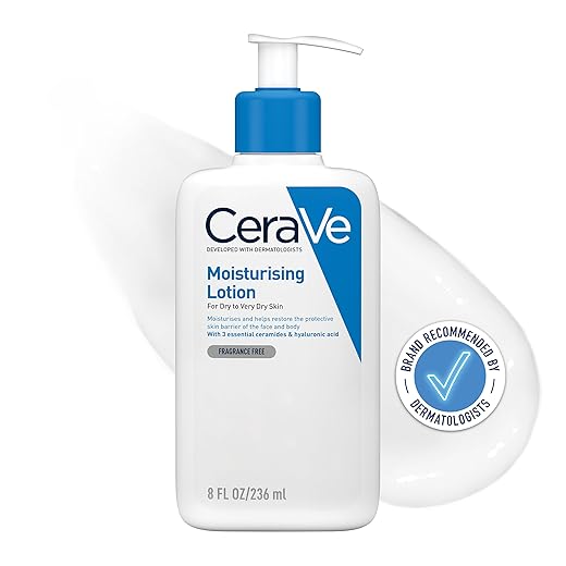 CeraVe Moisturising Lotion, with hyaluronic acid and 3 essential ceramides, Daily Face & Body Moisturiser for Dry to Very Dry Skin (Packaging may vary) 236 ml (Pack of 1)