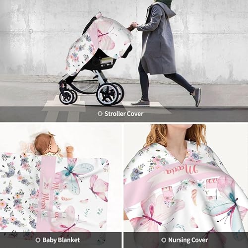 Miniatura 10 de Toldo personalizado para asiento de automóvil para bebés, fundas de asiento de automóvil con nombre personalizado para bebé, apertura de corona de