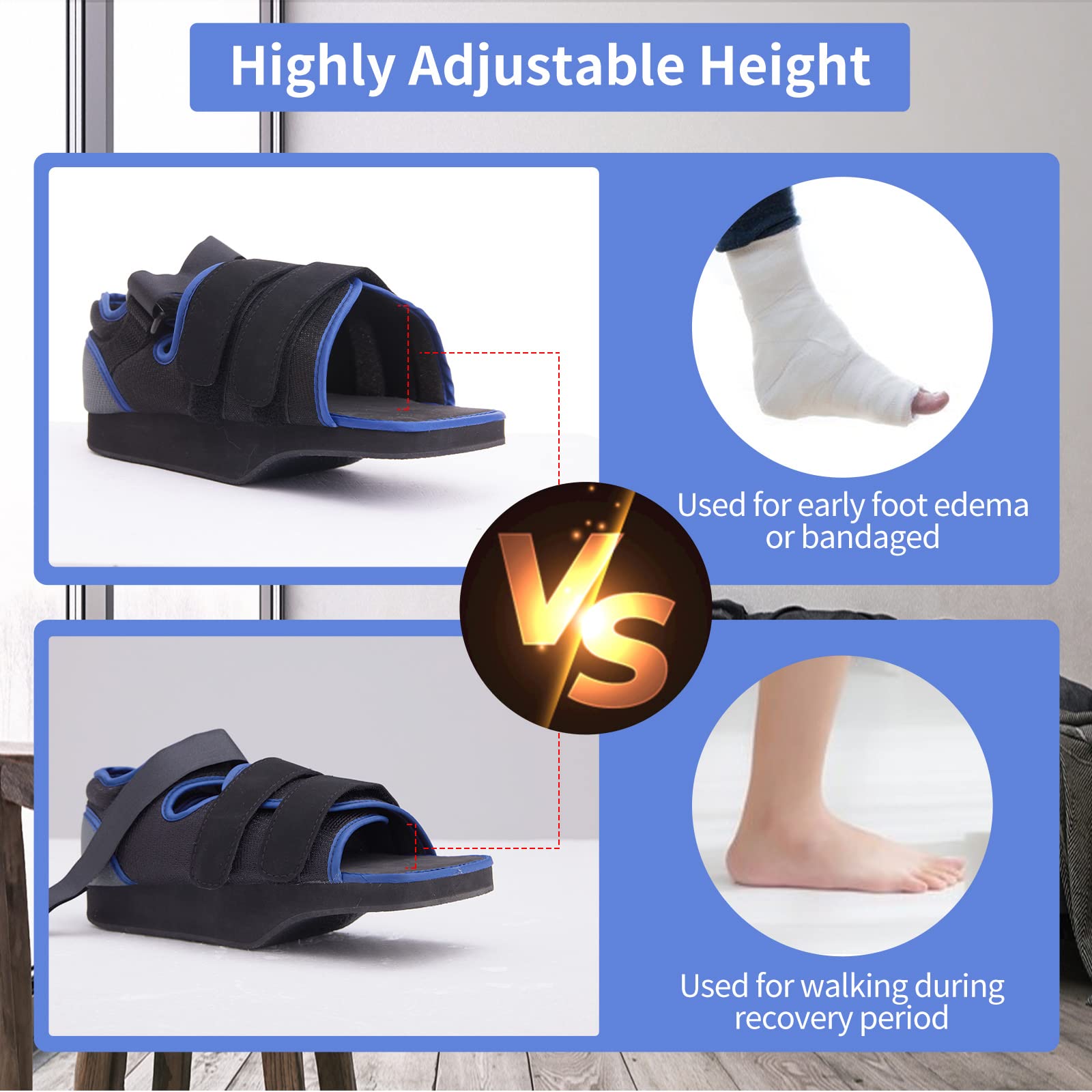 Postoperative Schuh für gebrochenen Zeh Leichtgewichtiger Schuh Medizinische Orthopädische Fußbandage Entlastender Heilungsschuh für Fußchirurgie (Groß)