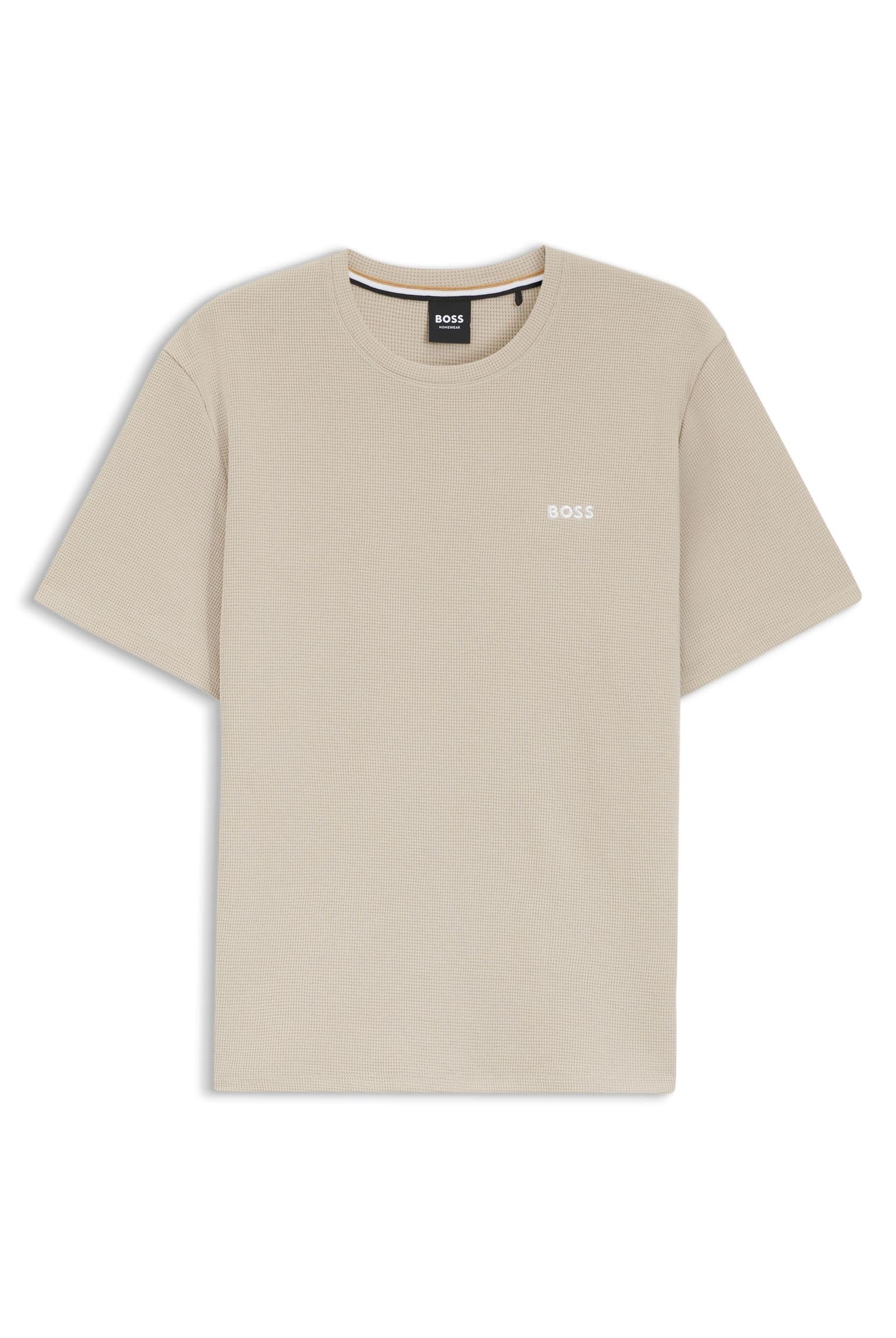 BOSS Herren Waffle T-Shirt Pyjama-Shirt aus Baumwoll-Mix mit Logo-Stickerei
