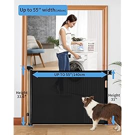 Veraste (2 Pack) Retractable Baby Gate for Doorways and Stairs, Mesh Safety Gate for Pet, Indoor & Outdoor Use, One-Hand Operation, Easy Installation, 33.6 Tall, Expands to 55 WideBlack,33.6x55