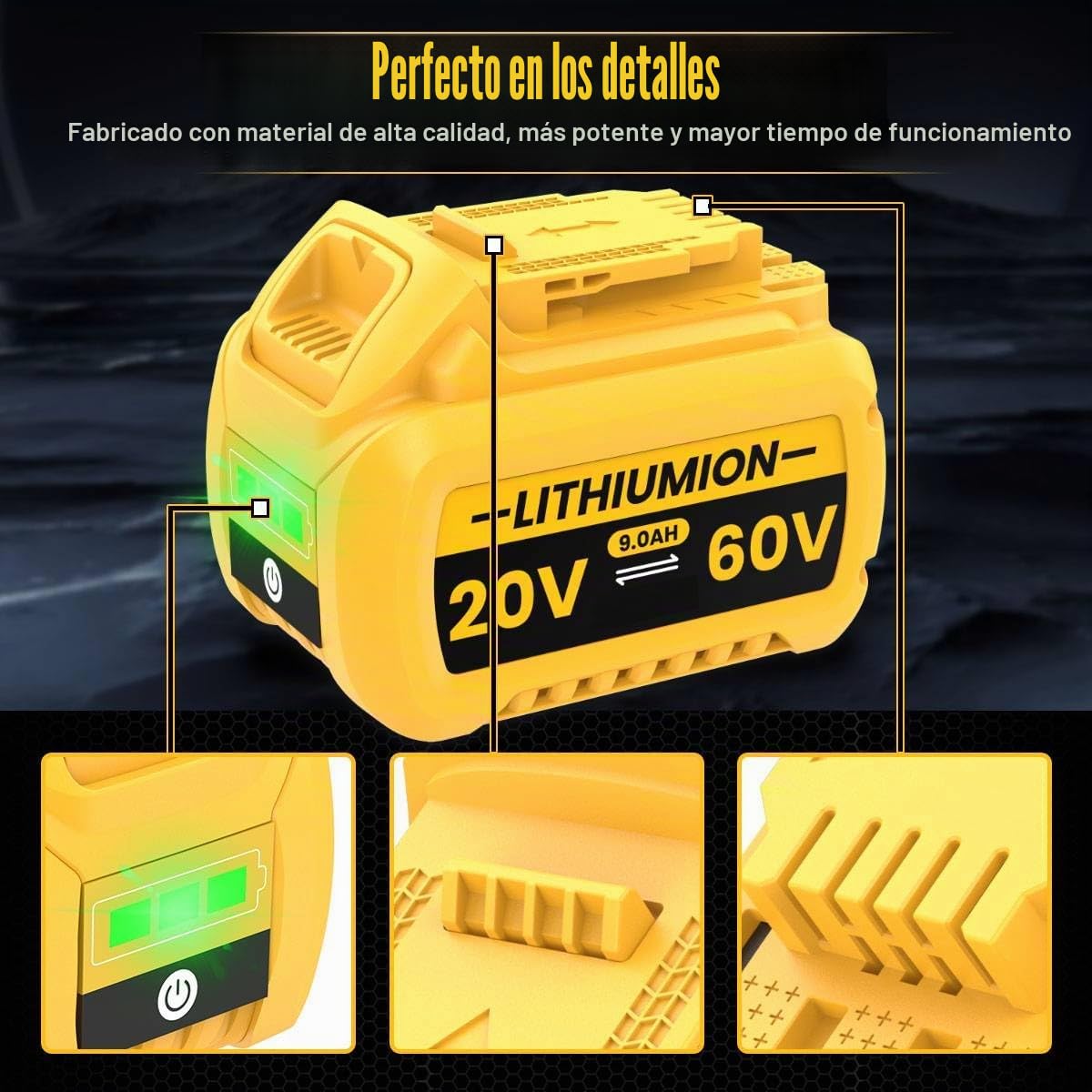 2 baterías FlexVolt XR de 20 V/60 V 9,0 Ah para Dewalt DCB609 DCB606 DCB612 DCB184 DCB546 DCB200 DCB201 DCB182 compatible con herramientas eléctricas inalámbricas de 18 V, batería de iones de litio de