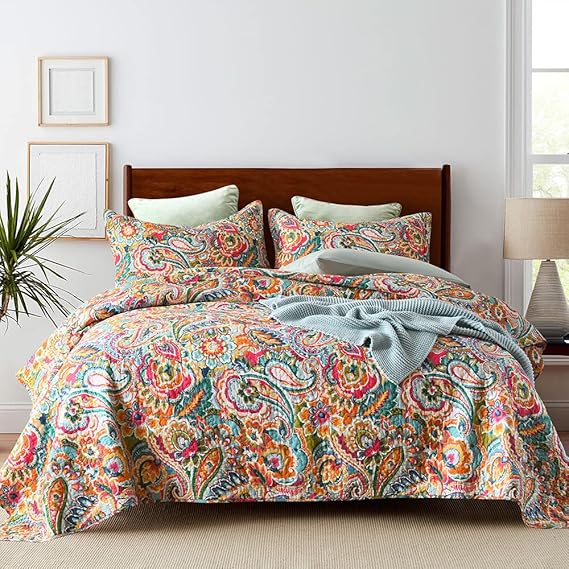 VISIMISI Cotton Bedspread Quilt Sets, Reversible Bedding Coverlet Sets Comforter, Red