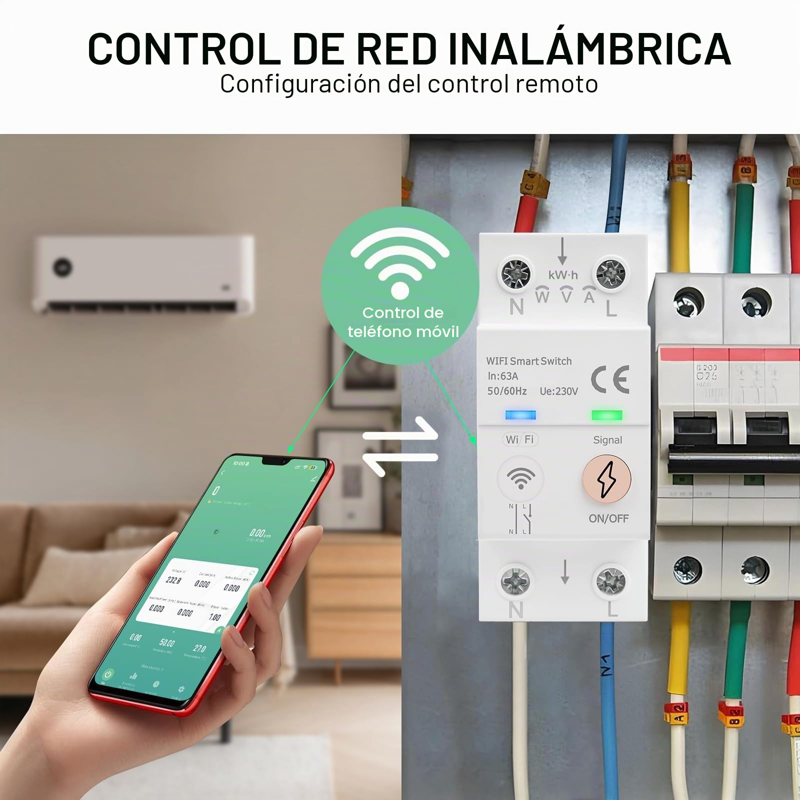 Interruptor wifi inteligente 63A Tuya Control por voz disyuntor wifi inteligente Medidor de Energía AC 80-300V interruptor remoto Protección contra sobrepresión sobrecorriente y sobrecarga