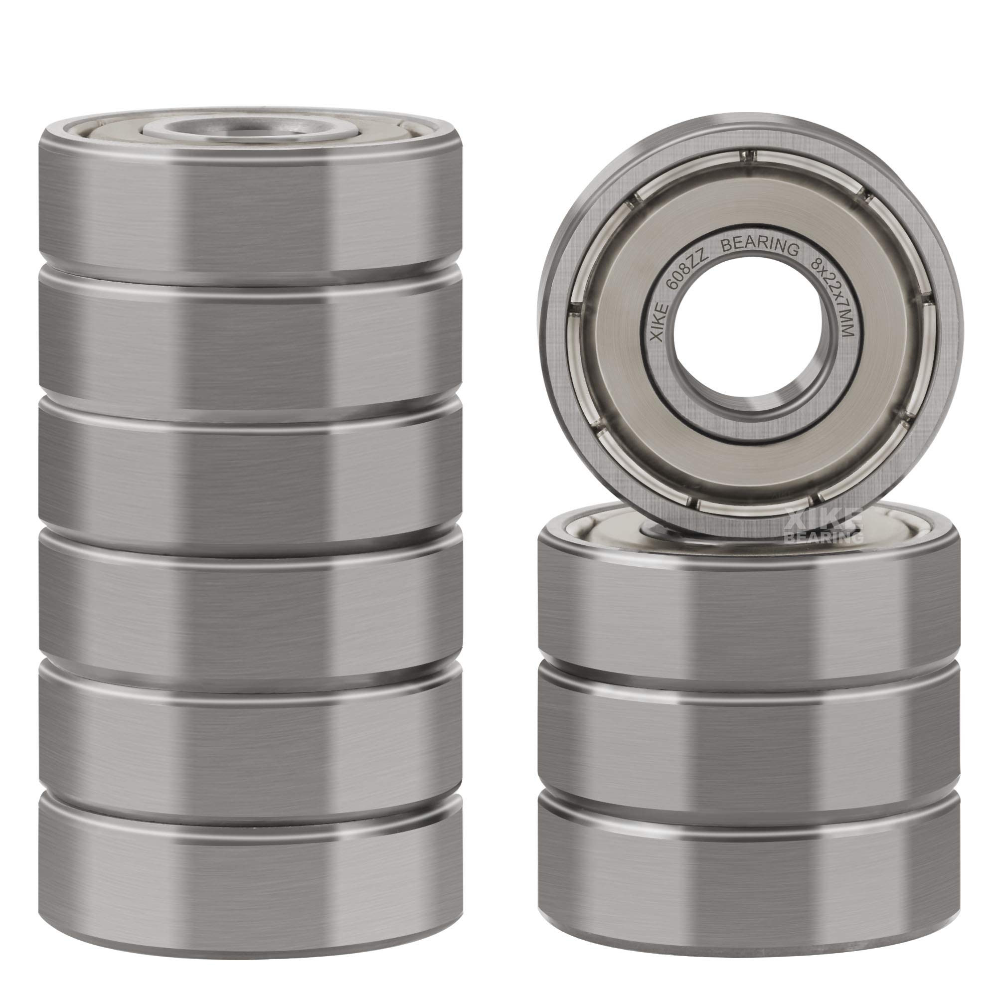 XiKe 100pcs 608ZZ Rodamientos de doble sello de metal 8x22x7mm, pre-lubricados y estables rendimiento y rentable, rodamientos de bolas con ranura profunda