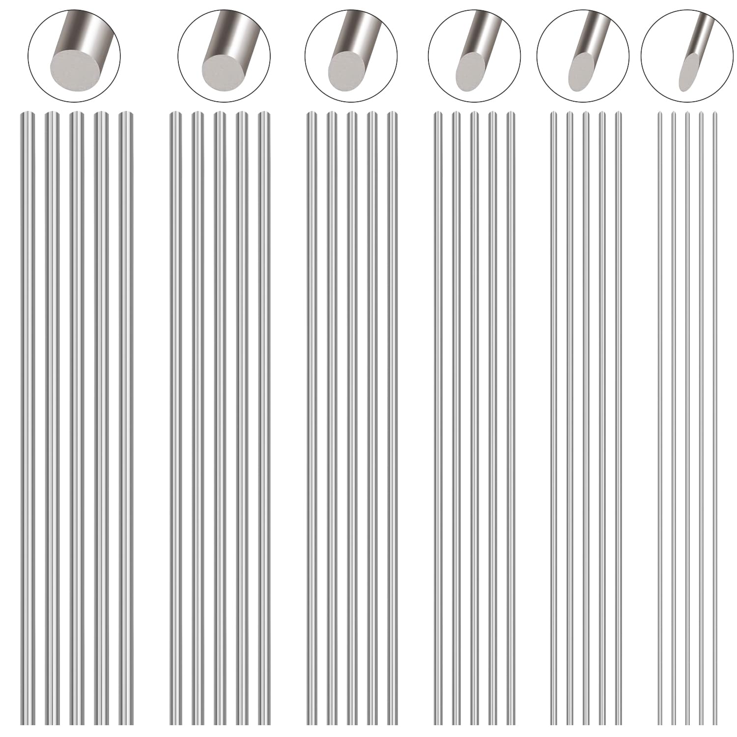 Aste Rotonde Acciaio Inox 304, 6 Misure 1-4 mm x 100 mm, Asta Rotonda in Acciaio Inossidabile