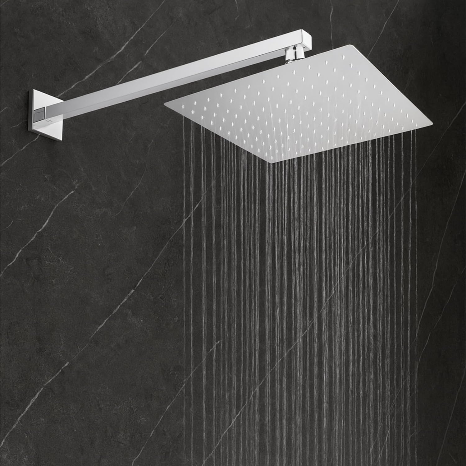 Fossa Ultra 12x12 Inch 1-Year Warranty Rain Shower Head, Square High Pressure Overhead Shower, 304 Stainless Steel, Luxury Bathroom Rainfall Shower, Chrome Finish (With Arm Set 24" Inch)