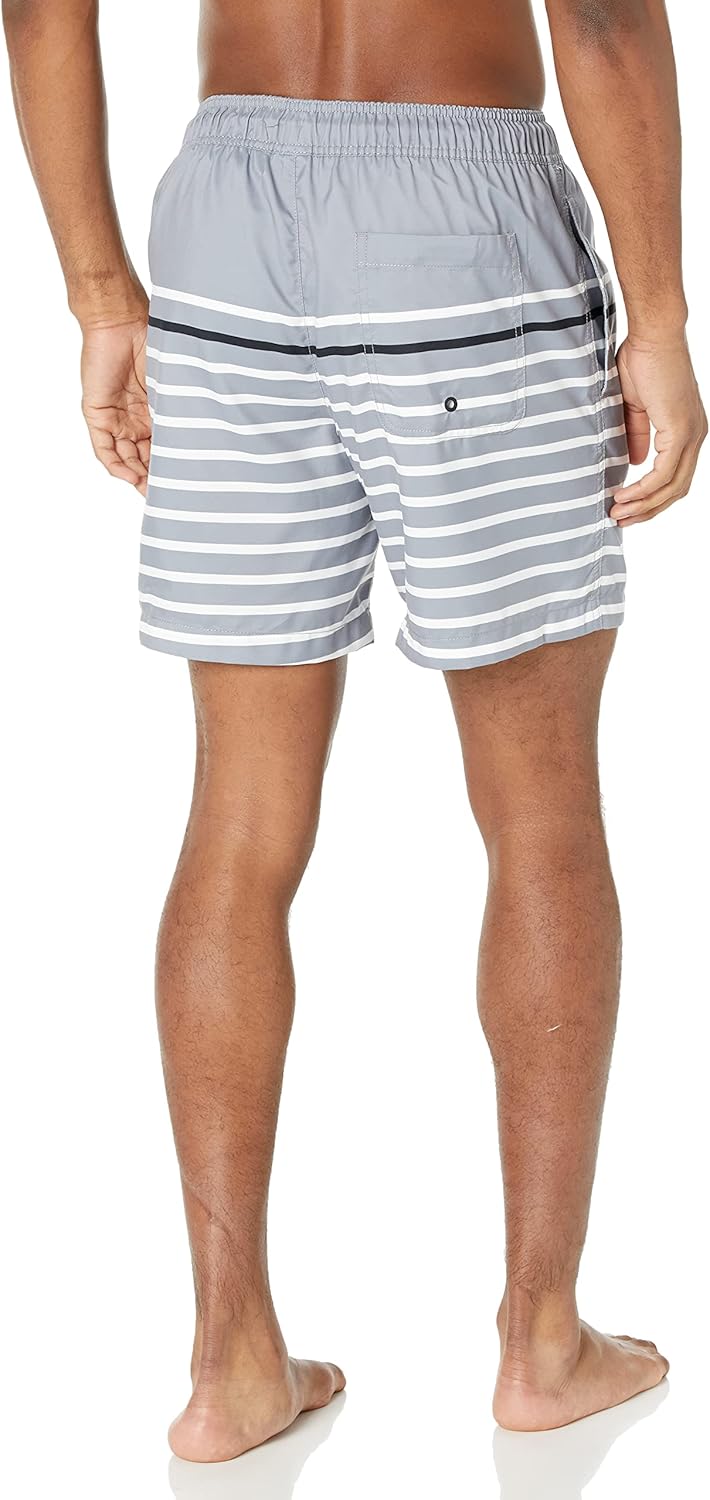 Amazon Essentials Men's 7" Quick-Dry Swim Trunk - Discontinued Colors X-Small Black Charcoal Heather Narrow Stripe