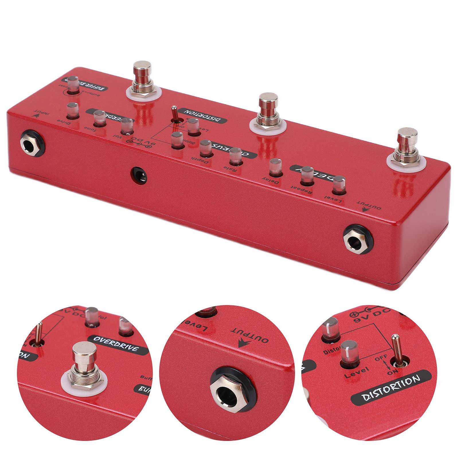 RiToEasysports Pedał Gitarowy z Wieloma Efektami, Bufor Gitarowy z True Bypass dla Basu Elektrycznego DC 9V